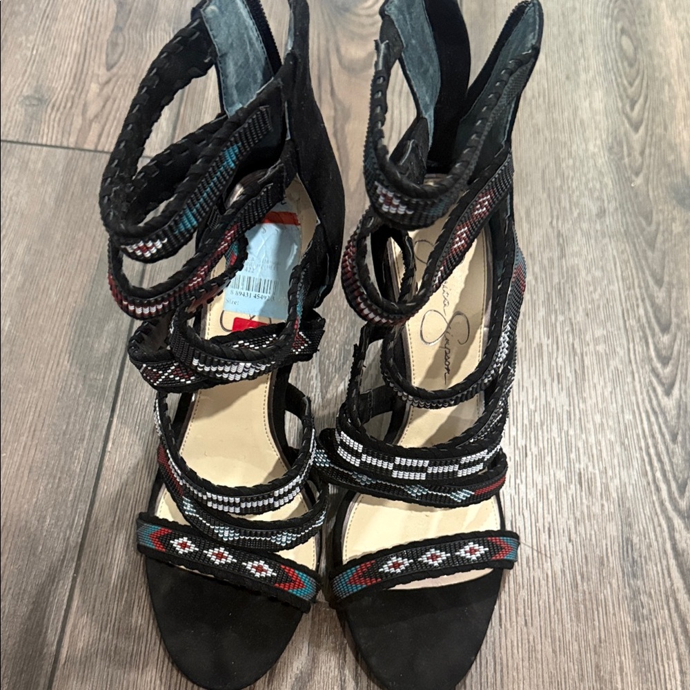 Jessica Simpson Black and Multicolor Strappy Sandals